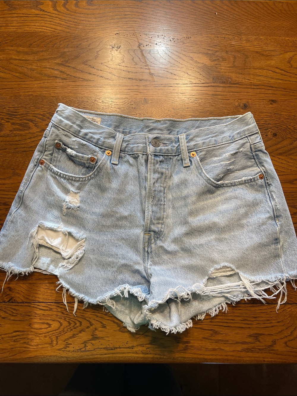 Levi's 501 Light Blue Distressed Denim Cutoff Shorts